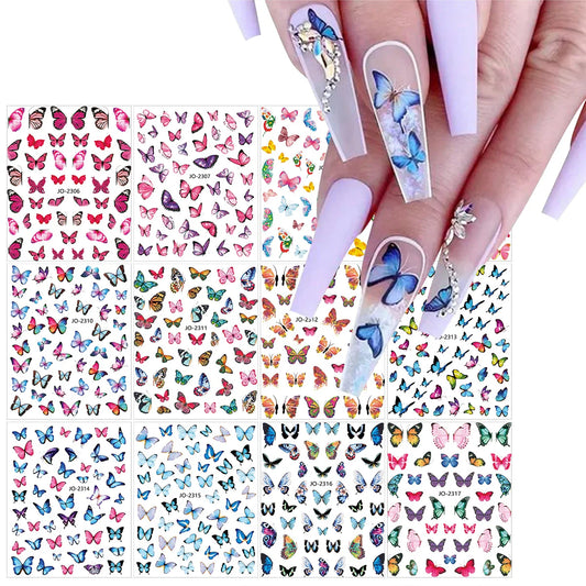 3 Sheets Colorful Butterfly Nail Art Stickers 3D Self-Adhesive Butterfly Nail Decals  DIY Manicure Summer Nail Art Decoration