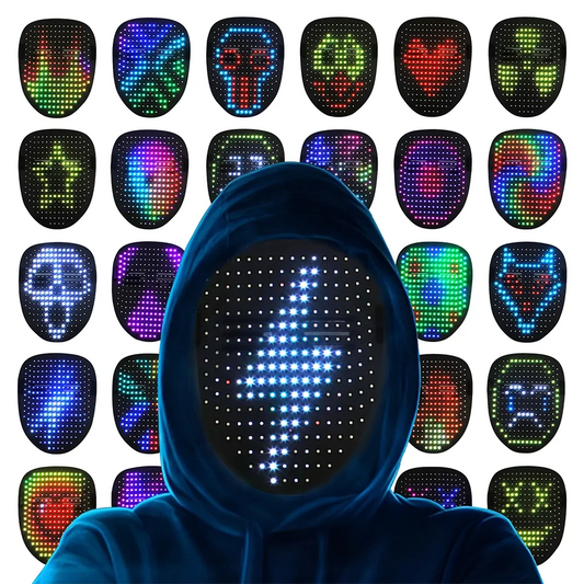 LED Mask with Gesture Sensing Face Transforming, Light Up Cool Lighted Masks For Halloween Costume Cosplay Party Masquerade