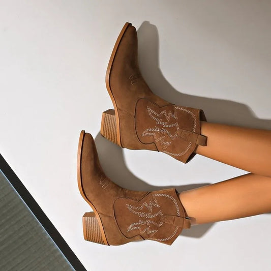 2025 New Cowboy Western Retro Women Boots Leather Handmade Comfortable Shoes for Women Spring Autumn Sexy High Boots Botas Mujer