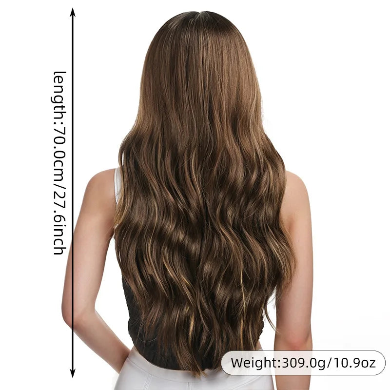 New European and American wig for women with middle parting, large curly long hair, pickling gradient color, Donlong high temper