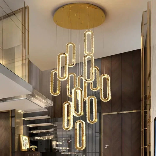 Luxury Crystal Led Pendant Lights Villa Stairs Living Room Lighting Decor Chandelier Indoor Hotel Loft Hanging Lights Fixture