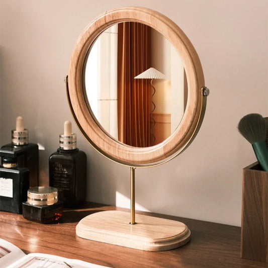 Solid Wood Desktop Decorative Mirrors Vintage Luxury Creative Adjustable Dressing Mirror Bedroom Bedside Home Decor Couples Gift