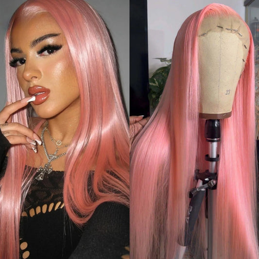 Lace Front Wigs for Women Synthetic Pastel Pink Hair Wig Long Silky Straight Natural Wigs 13X4 Frontal Party Colored Wig Cosplay