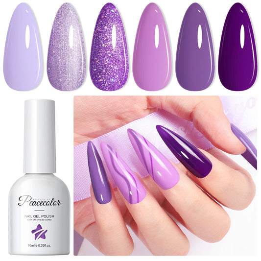 Peacecolor 1PC 10ML Gel Nail Polish - Pastel Dark Purple Glossy, Glass Bottle Long Lasting Manicure Art Design Gift for Women