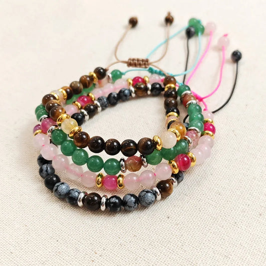 Natural stone bead bracelet Bohemian women's multicolor adjustable bracelet Birthday gift Banquet party Leisure vacation Jewelry