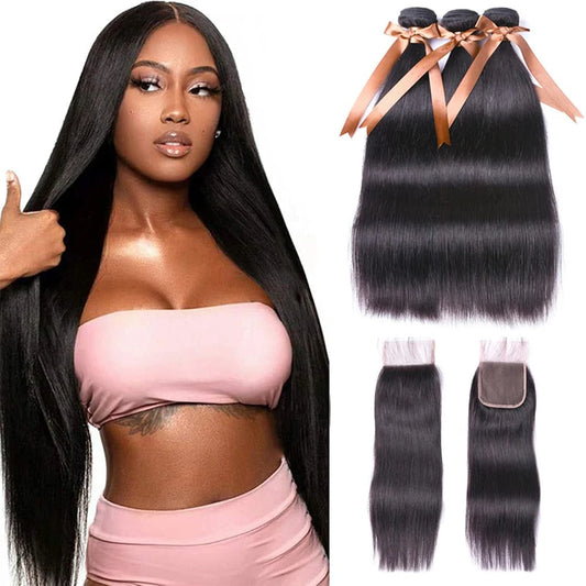 Bundles With Clossure Bone Straight Human Hair Bundles With Closure Bundles With13x4 Frontal Tissage Humain Hair Extensions